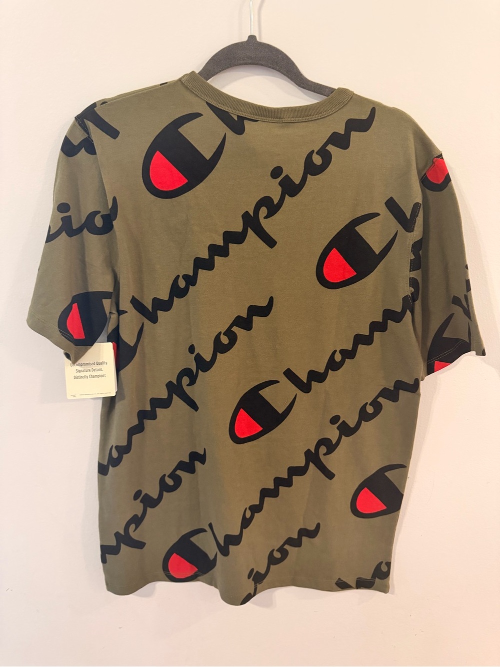 Champion Olive Green Short Sleeve Logo Tee with Black & Red Accents - Picture 3 of 3